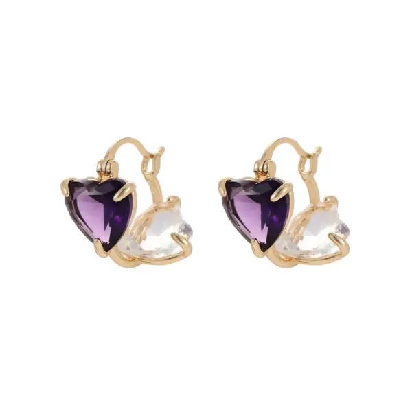 Wholesale Heart Shape Stud Earrings For Women In Copper With Purple Zircon Inlay