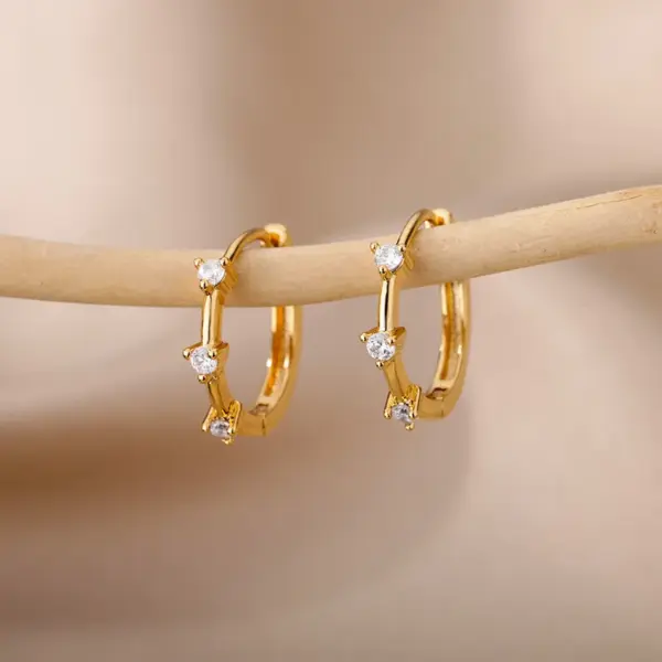 Wholesale Geometric Earrings For Women With Zircon Inlay, 18K Gold Plated On 304 Stainless Steel, 0.03µm Thickness