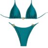 oly-89d16a5856b13f4532b8f8d031749dff Wholesale bikini metal ring thin flash high sexy split bikini solid color swimsuit batch