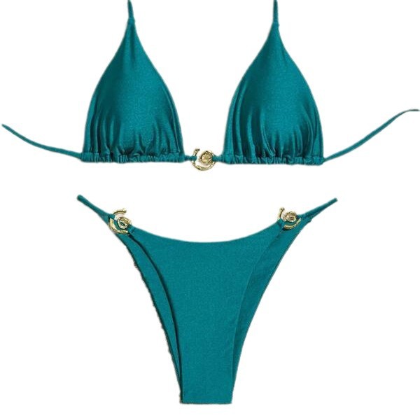 oly-89d16a5856b13f4532b8f8d031749dff Wholesale bikini metal ring thin flash high sexy split bikini solid color swimsuit batch
