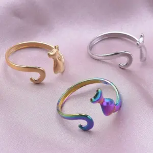Wholesale PVD Coated Real Gold Plated 18K Gold Geometric 304 Stainless Steel Simple Style Waterproof Non Tarnish Open Rings
