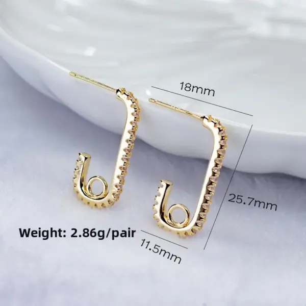Wholesale Paper Clip Stud Earrings With Electroplated 14K Gold Copper And Zircon Inlay Featuring 925 Sterling Silver Ear Pins