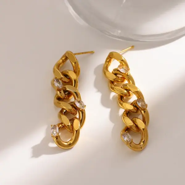 oly-8a1381c95b1773aafc81456d9e5dd8eb Wholesale 18K Gold Plated 304 Stainless Steel Vacuum Electroplating (In Furnace) Rhinestone Geometric Handmade Earrings For Women Independence Day