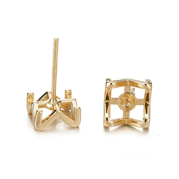 Wholesale Geometric Stud Earrings Featuring 14K Real Gold Plated Copper With Artificial Pearl Inlay And 925 Sterling Silver Posts