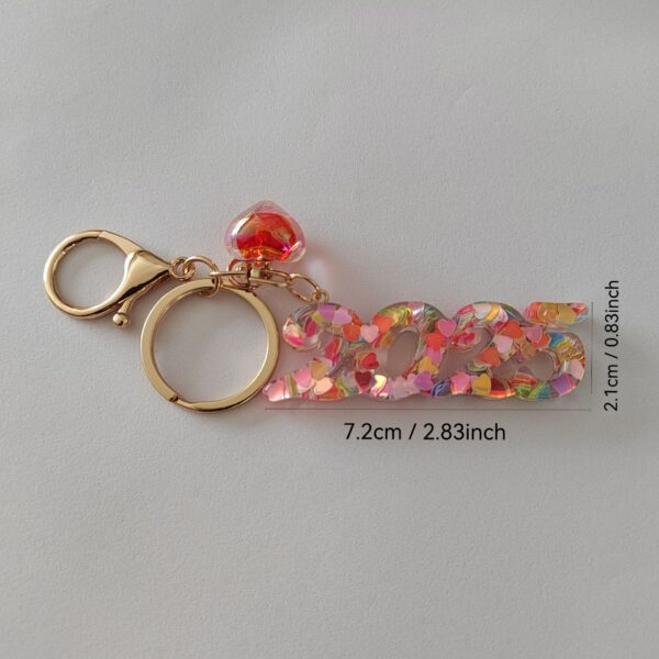 Wholesale Resin flash years digital creative accessories popular love hanging sequins mixed color keychain