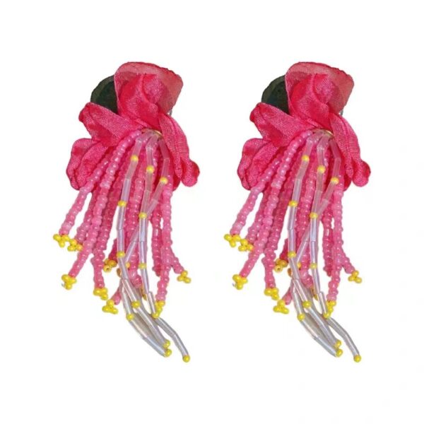 Wholesale Silver Needle Internet Celebrity Fabric Flower Earrings Super Fairy Handmade Beads Fairy Small Fresh Flower Earrings Niche Earrings for Women