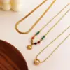 Wholesale 304 Stainless Steel SUNFLOWER (Jz001) Pearl PVD Coated Artificial Pearls Natural Stone Real Gold Plated Elegant Retro French Style Waterproof Non Tarnish Beaded Surgical Steel Snake Chain Lobster Trigger Clasp Closure Multicolor Gold Pendant Necklace