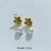 Wholesale PVD Coated Real Gold Plated 16K Gold White Gold Plated Flower 304 Stainless Steel Casual Modern Style Artistic Waterproof Non Tarnish Drop Earrings