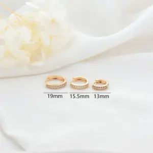 Wholesale 14K Real Gold Plated Copper Hoop Earrings For Women With Zircon Inlay Featuring Electroplated Finish