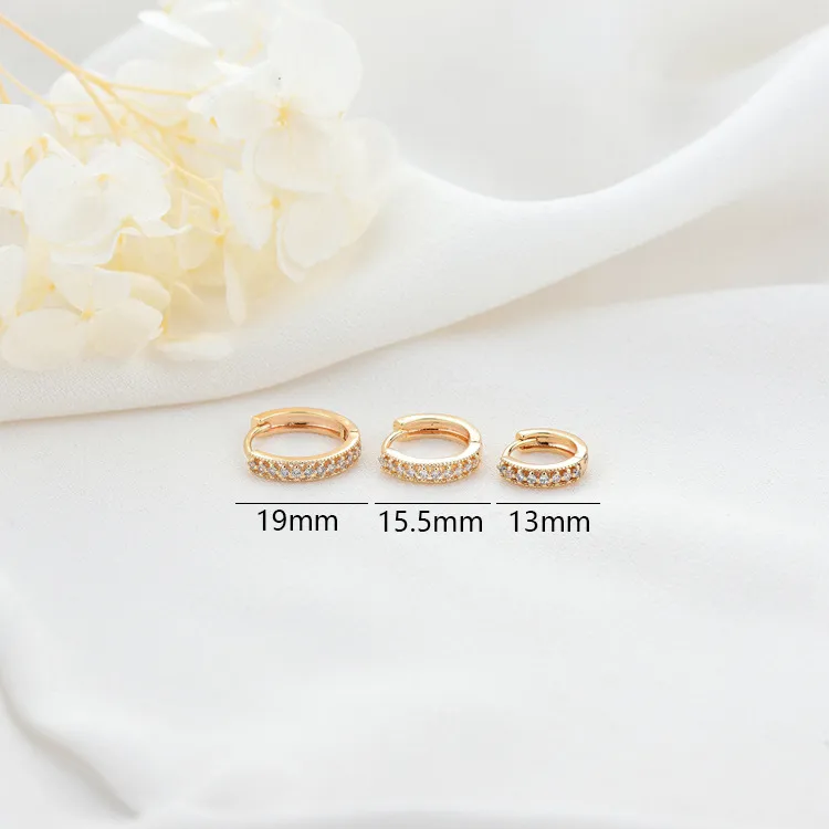 Wholesale 14K Real Gold Plated Copper Hoop Earrings For Women With Zircon Inlay Featuring Electroplated Finish