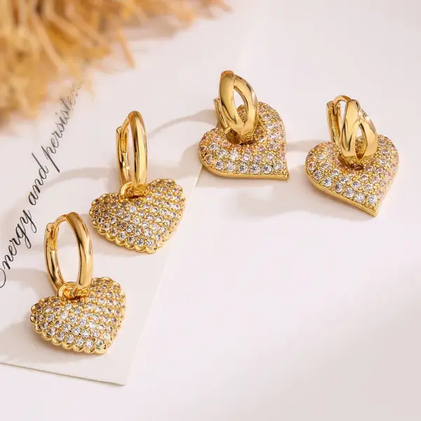 Wholesale 1 Pair Simple Style Commute Heart Shape Plating Inlay Copper Zircon 18k Gold Plated Drop Earrings