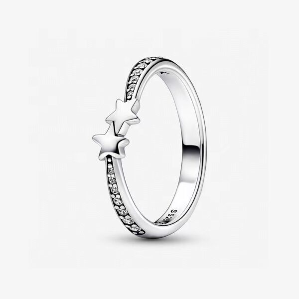 Wholesale silver-plated shining meteor ring row Diamond elegant light luxury five-pointed star ring Valentine's Day girlfriend gift