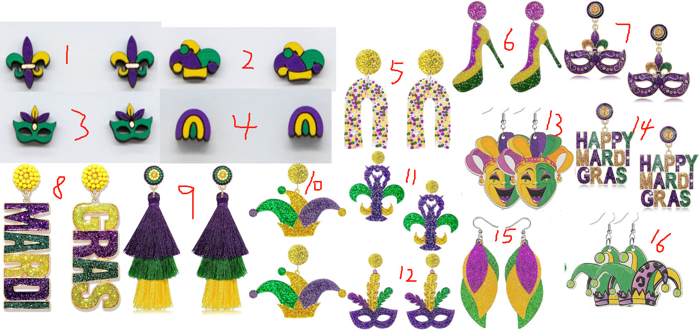 Wholesale New Carnival acrylic earrings shiny exaggerated mask earrings letter GRAS avocado earrings European and American