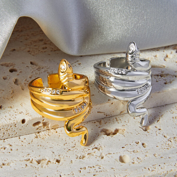 oly-8a6ca08e4a217a2b94b701d830957fb7 Wholesale Popular Copper Plated Real Gold Diamond Snake Ring for Couple Niche All-match Personalized Ins Opening Light Luxury Ring