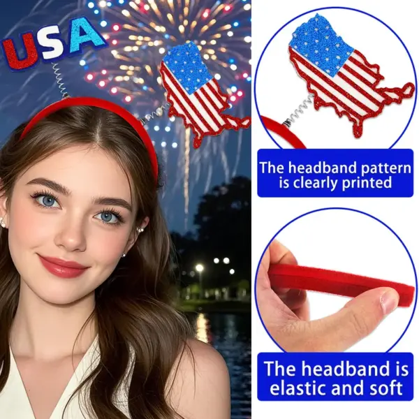 Wholesale American Patriotic Party Headband Decoration Red Silver Blue Striped Headband Flag Star Ball Headband For Parades