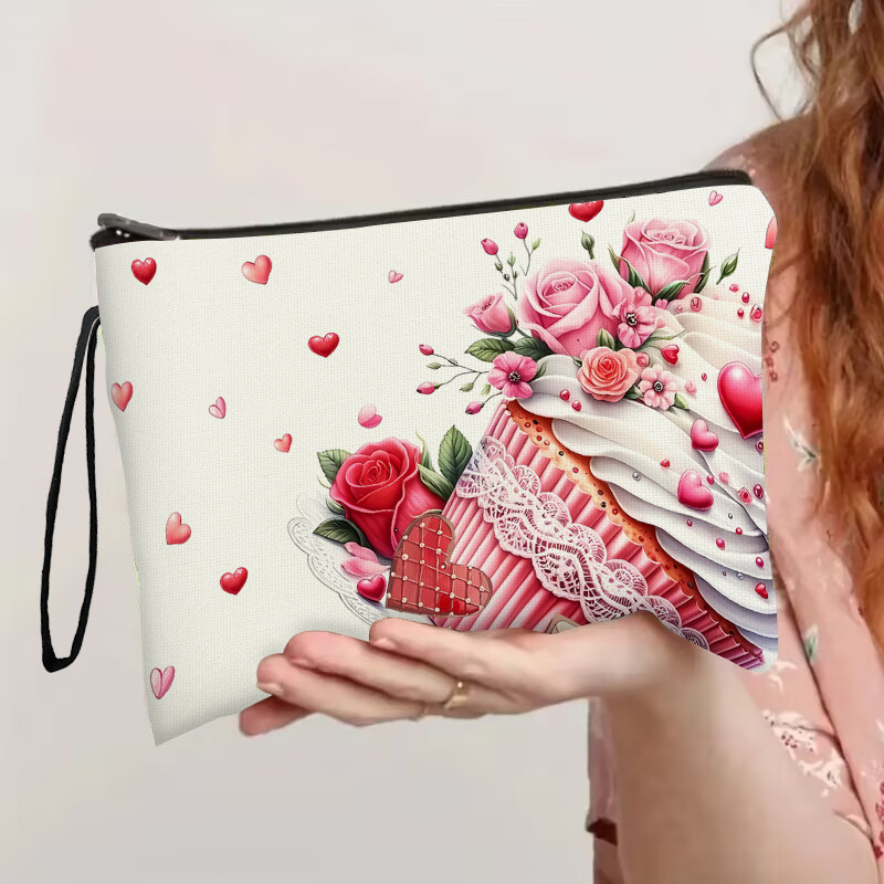 Wholesale New Valentine's Day Cosmetic Bag Fine Linen Cake Printed Cosmetic Bag Women's Lipstick Storage Bag Multifunctional Storage Bag