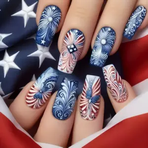 Wholesale Ballet Dream Detachable Nail Stickers Independence Day Wearable Fake Nails Silicone Material Grid - Nihaojewelry
