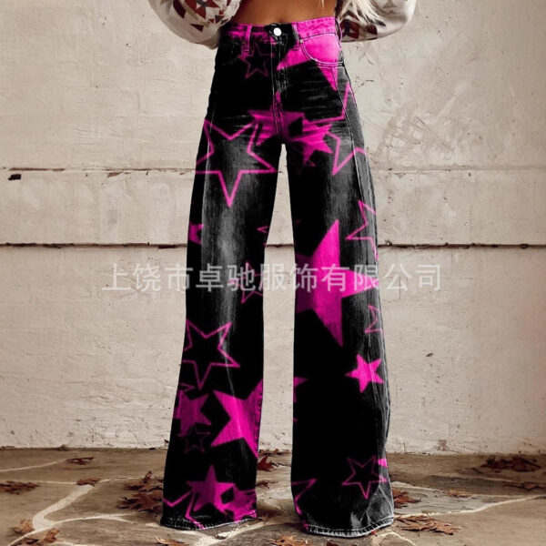 Wholesale plus size Women's Casual Pants Printed Imitation Jeans Wide Leg 3D Fashion Women's Pants