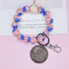Wholesale Unisex American Flag Wooden Beads Bracelet Keychain In Coffer Color, Perfect For Travel