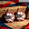 Wholesale Retro Rose Print Drop Earrings In White And Red Acrylic With 304 Stainless Steel Ear Pins For Women