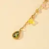 Wholesale 1-piece Gold Stainless Steel Material Gold Colorful Diamond Heart Stone Holder Water Drop Tassel Colorful Bead Positioning Women's Fashion Necklace Suitable For Banquets And Parties