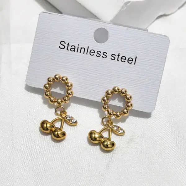 Wholesale Water Plated Imitation Gold Cherry 304 Stainless Steel Earrings For Women New Fashion Elegant Stud Earrings Circle For Shopping