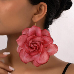 WholesaleImitation Rose Silk Flower Gradient Three-dimensional Mesh Flower Pendant Women's Earrings Valentine's Day Jewelry