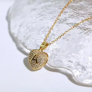 Wholesale Cute Sweet Heart Shape Titanium Steel Copper Plating Inlay Zircon Pendant Necklace