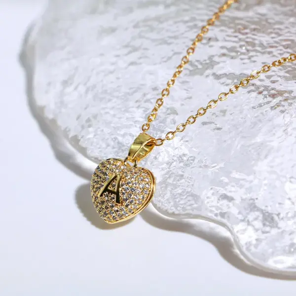 Wholesale Cute Sweet Heart Shape Titanium Steel Copper Plating Inlay Zircon Pendant Necklace