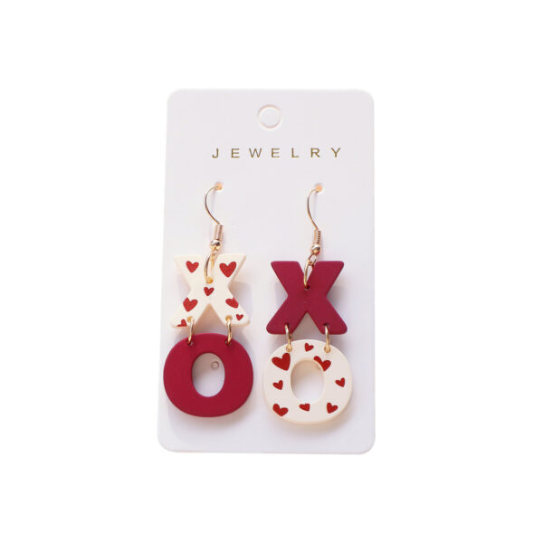 Wholesale Valentine's Day Acrylic Paint Arrival Earrings XO Wine Red Contrast Color Love Printed Earrings Peach Heart Earrings