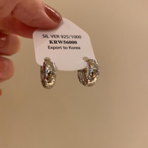 E6841 silver-diamond pattern hoop earrings