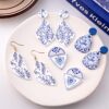 Wholesale style blue and white porcelain fragment earrings retro acrylic blue earrings elegant geometric earrings for women