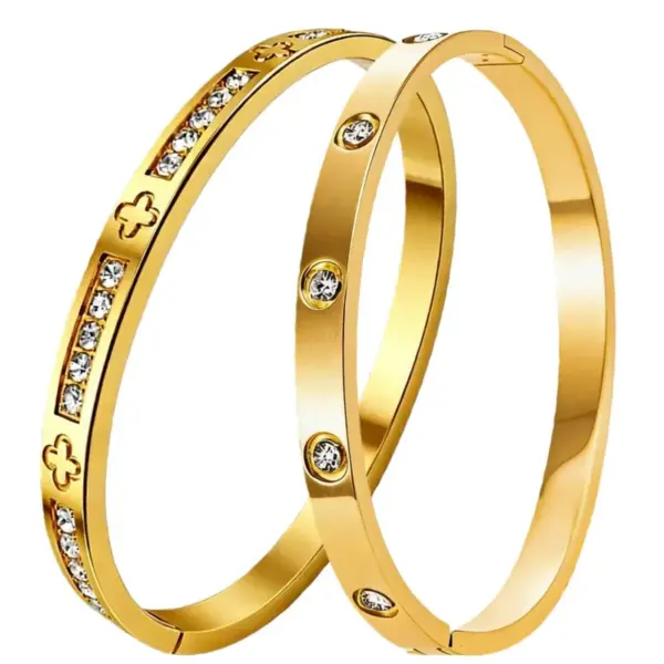 Wholesale Luxurious Rose Gold Oval Inlay Bangle For Women In Titanium Steel With Zircon Detailing