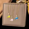 Wholesale Women’s Fish Pendant Necklace With Inlay Artificial Rhinestones, 18K Real Gold Plated Copper, Water Plating On Cable Chain