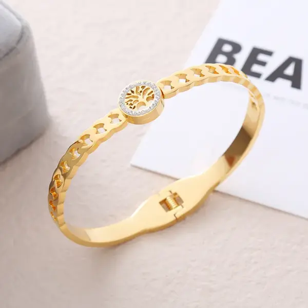 Wholesale Casual Lady Streetwear Tree Stainless Steel Plating Inlay Zircon Bangle