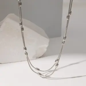YC [H6092] Oval Bead Snake Chain Sweater Chain [Steel Color]]