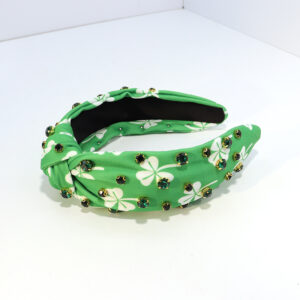 oly-8b22c349076fc5327dc8f9dabe4ce222 Wholesale Diamond Plaid Headband Vintage Wide-brimmed Printed Plant Clover Knot Headband Holiday Hair Accessories
