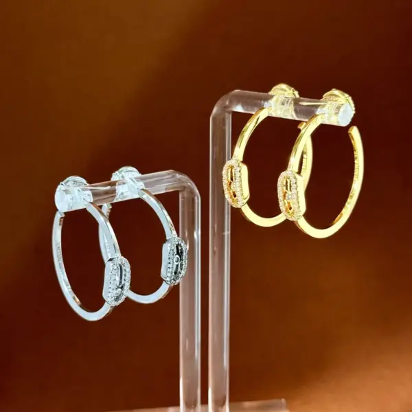 Wholesale C Shape Earrings For Women Featuring Bezel Setting Zircon Inlay Made Of Brass With 18K Real Gold Plated Finish
