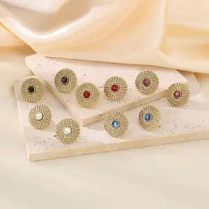 Wholesale Ion Plating (IP) 18K Gold Plated Round 304 Stainless Steel Vintage Style Waterproof Non Tarnish Ear Studs
