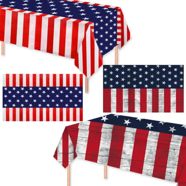 Wholesale American Flag Day Celebration Red White Blue Stars And Stripes Tablecloth Background Decoration