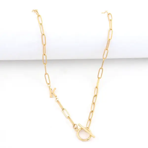 Wholesale PVD Coated Real Gold Plated Letter 201 Stainless Steel 304 Stainless Steel Elegant Simple Style Classic Style Waterproof Non Tarnish 201 Stainless Steel OT Clasp Toggle Clasp Closure Pendant Necklace