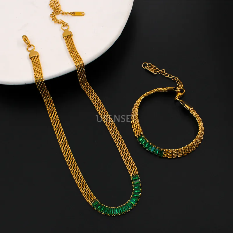Wholesale Fashion Solid Color Stainless Steel Plating Inlay Zircon Bracelets Necklace 1 Piece