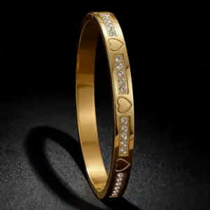 Wholesale Waterproof Non Tarnish Titanium Steel Shell Bangle For Women In Steel Color With Real Gold Plated And Rhinestones Inlay