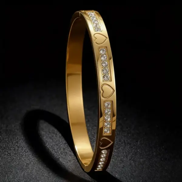 Wholesale Waterproof Non Tarnish Titanium Steel Shell Bangle For Women In Steel Color With Real Gold Plated And Rhinestones Inlay