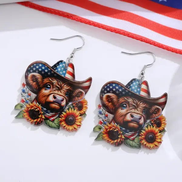 oly-8b6f0306215b76e97464c3495616363e Wholesale Retro Multicolor Acrylic Cattle Print Drop Earrings For Women With 304 Stainless Steel Ear Pins