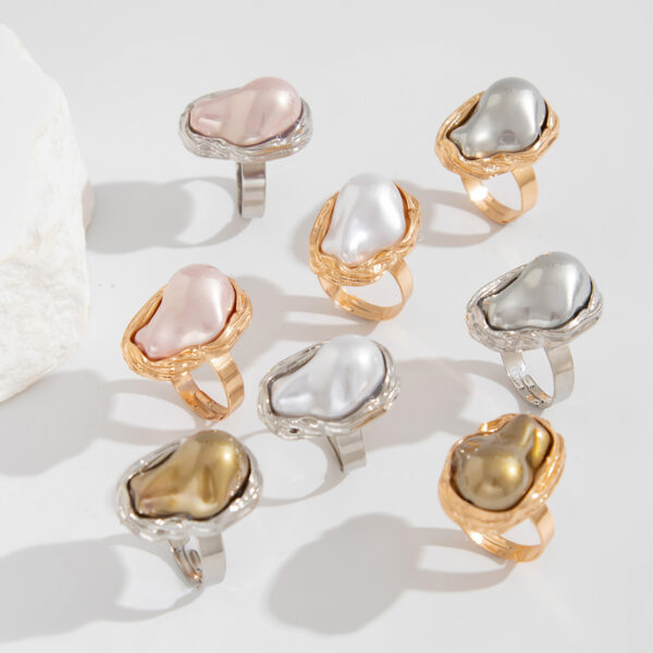 oly-8b74aff0ab6506b2d48a47a1ac1aaf33 Wholesale jewelry baroque inlaid shaped pearl ring retro irregular alloy rings