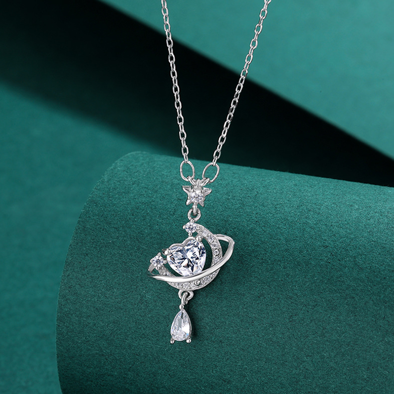 Wholesale Fantasy Heart Moon 999 Sterling Silver Necklace for Women Summer 2024 New Popular Pendant Clavicle Chain Chinese Valentine's Day Gift for Gi