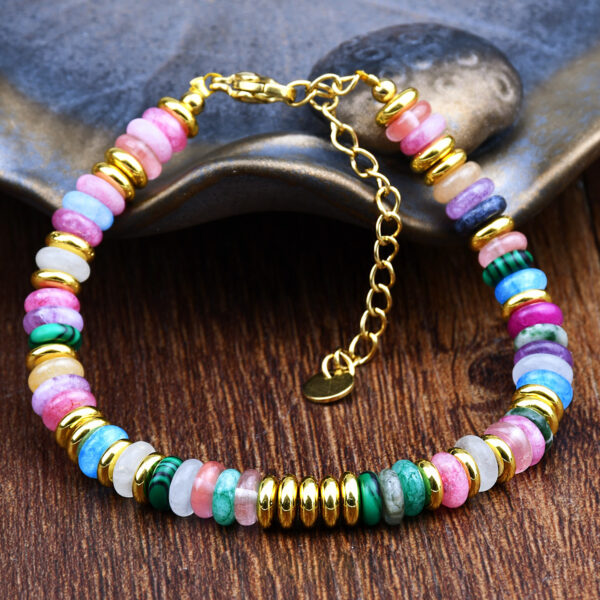 Wholesale Spring and Summer Dopamine Color Natural Stone Beaded Bracelet for Girls, Light Luxury and High-End Crystal Bracelet That Does Not Fade Jewelry