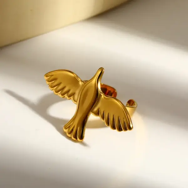 Wholesale Geometric Open Rings For Women In 304 Stainless Steel With Electroplated 18K Real Gold PVD Coating And Tiger Eye Inlay