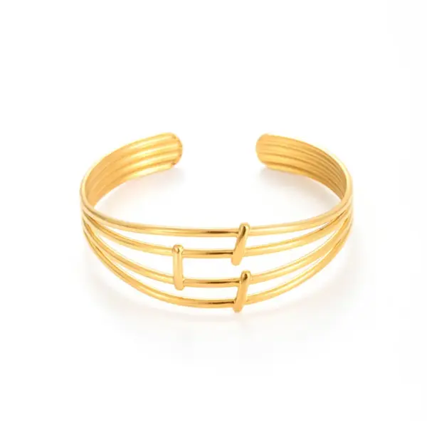 Wholesale New Wide Version Stainless Steel Bracelet Adjustable Size Leaves Titanium Steel Hollow-out Elegant Elegant Bracelet